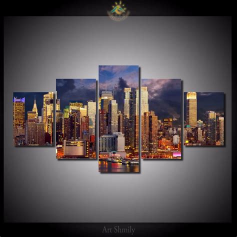 HD Print 5 pcs cityscape canvas wall art print painting art Home Decor ...