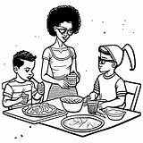 Multiracial Lunch Coloring Page · Creative Fabrica sketch template