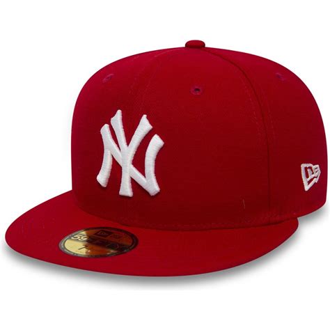 New Era Flat Brim 59FIFTY Essential New York Yankees MLB Red Fitted Cap ...