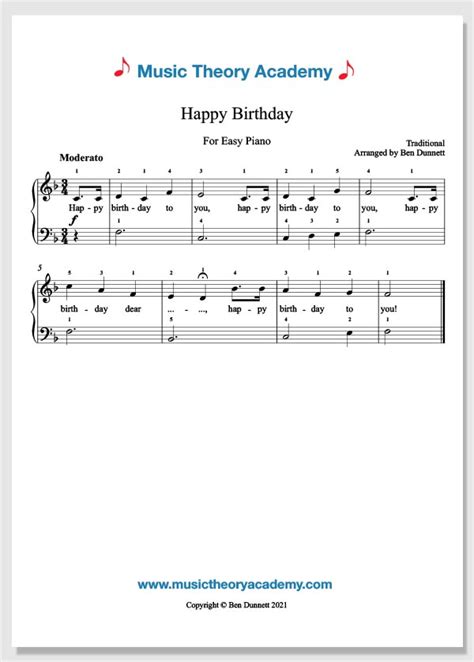 Happy Birthday - Music Theory Academy - Easy piano sheet music