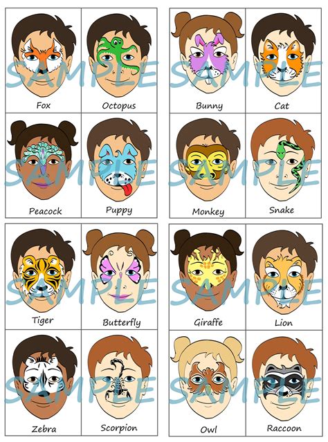 Face Paint Menu Printable Choice Face Painting Designs Pack of 16 ...