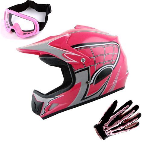 WOW Youth Kids Motocross BMX MX ATV Dirt Bike Helmet HJOY Spider Web Pink + Goggles + Skeleton ...