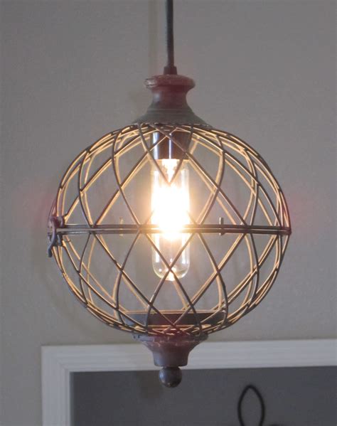 Rustic Metal Globe Pendant Light - distressed, rustic lighting, unique ...