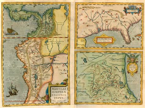 Antique maps of Florida, Peru and Mexico by A. Ortelius | Sanderus Antique Maps - Antique Map ...