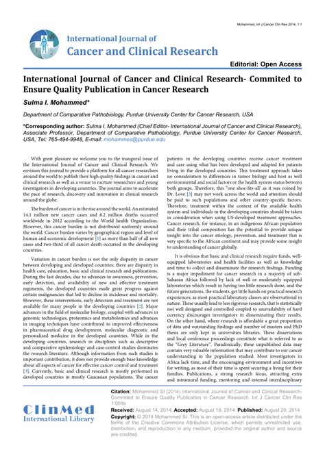 (PDF) International Journal of Cancer and Clinical Research- Commited to Ensure Quality ...