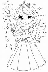 Premium Vector  Coloring Page Chibi princess With A Magical wand sketch template