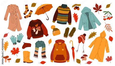 Autumn clothing. Casual wears, outdoor outfits, rainy season ...