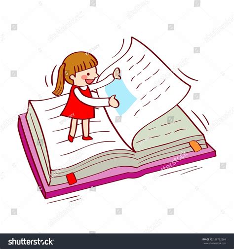 Girl Turning Page Book 스톡 일러스트 186732569 | Shutterstock