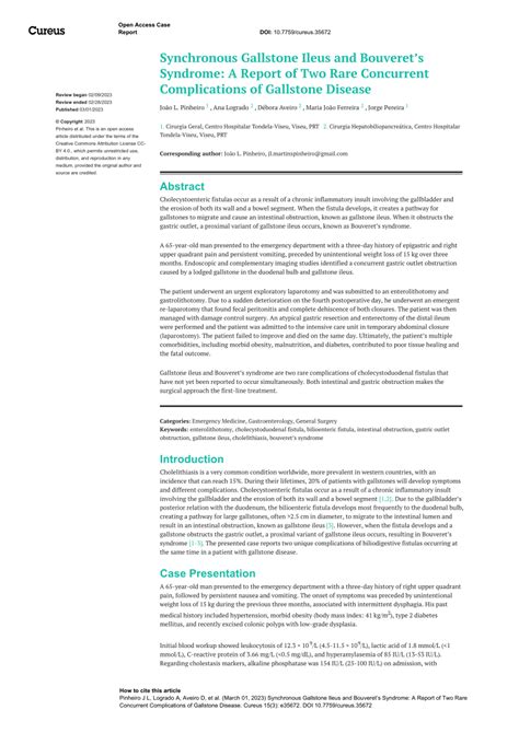 (PDF) Synchronous Gallstone Ileus and Bouveret's Syndrome: A Report of Two Rare Concurrent ...