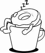 Donut Character Is Sleeping On Coffee Cup coloring Page  Free sketch template
