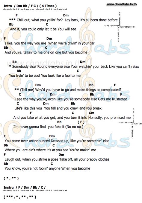 Complicated Avril Lavigne Guitar Chords