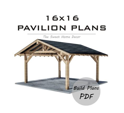 Diy 16x16 Gable Pavilion Plans in pdf. Carport plans. Square | Etsy in 2021 | Pavilion plans ...