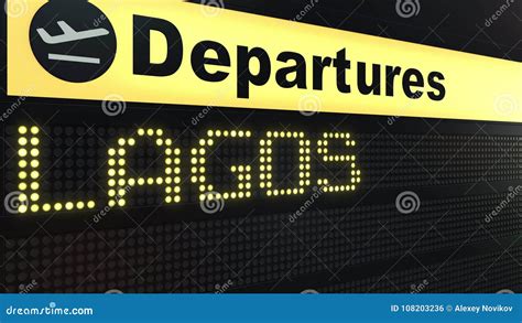 Flight To Lagos on International Airport Departures Board. Travelling To Nigeria Conceptual 3D ...