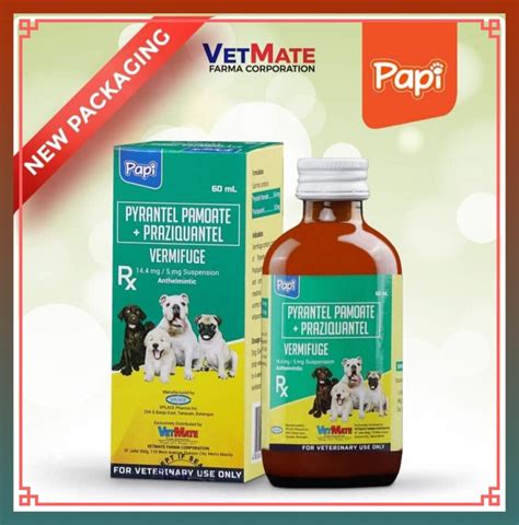 Papi Pyrantel Vermifuge 60mL Dewormer (Pang Purga) For Puppies, Small Breed Dogs And Cats (With ...