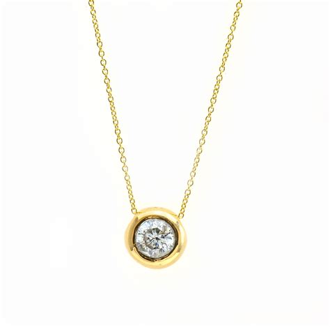 14K Yellow Gold Beautiful 0.48 Ct t.w. Round Diamond Bezel Set Necklace ...