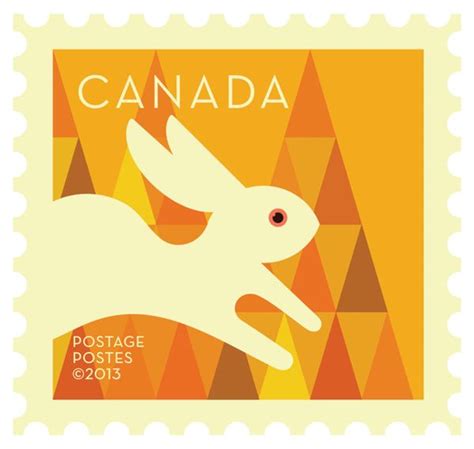 a postage stamp with an image of a white rabbit on it's back side
