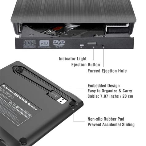 ROOFULL External DVD Drive USB 3.0, Portable CD DVD +/-RW Optical Drive Burner Writer ...