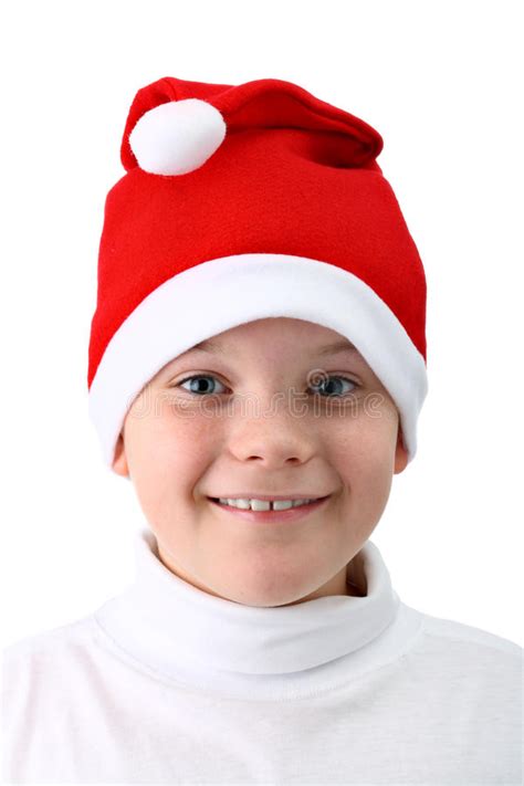 Smiling Boy In Santa S Red Hat Isolated On White Stock Image - Image of xmas, caucasian: 16867109