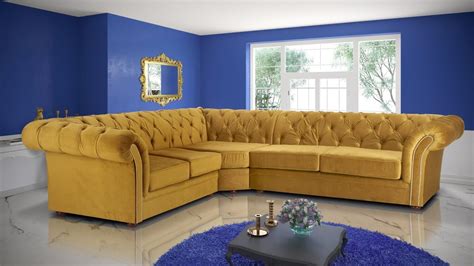 Velvet Chesterfield Mustard Gold Corner 2C3 Nelson Sofa | Sofa, Corner