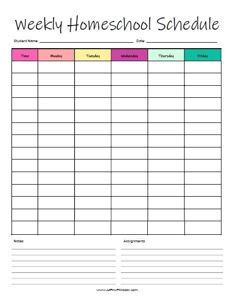 Weekly Homeschool Schedule – Free Printable