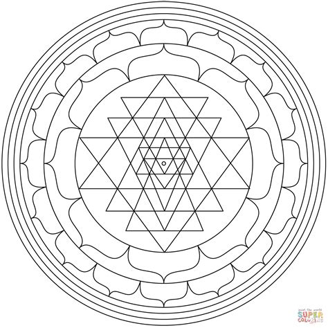 Mandala with Sri Yantra coloring page | Free Printable Coloring Pages