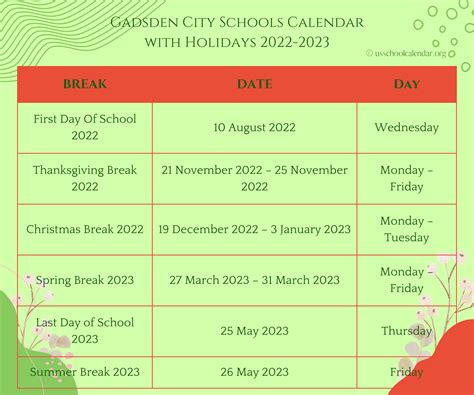 [GCS] Gadsden City Schools Calendar with Holidays 2022-2023