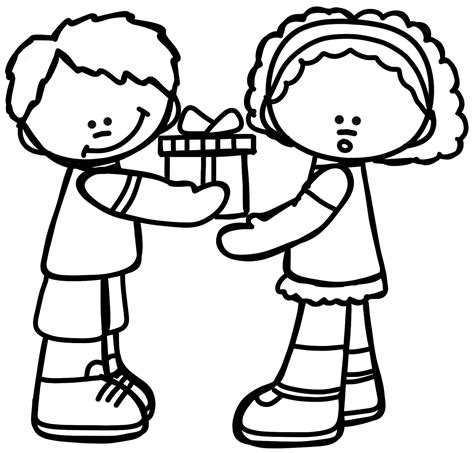 Children Sharing Toys Clipart Black And White