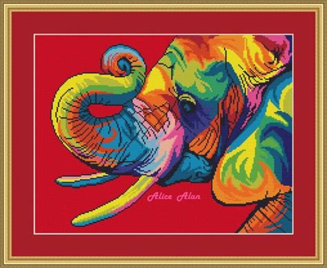 Art Elephant Silhouette Multi-colored Animal Vintage Rainbow | Etsy