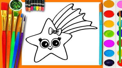 Learn to Draw and Coloring for Kids and Paint a Star Coloring Book Page ...