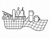 Printable Picnic Basket And Blanket Coloring Page sketch template