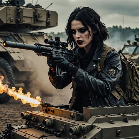 (vampiric emo:1.4) woman firing a 25mm m242 bushmaster autocannon on an m2 bradley ifv - AI ...