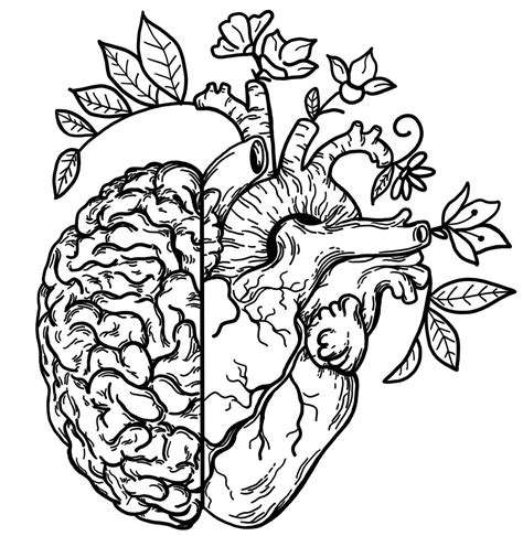 Half Brain Half Heart with Flowers | Coloring book art, Drawing artwork, Line art drawings