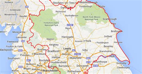 Yorkshire, England - Boundaries highlighted from Google maps | Map of yorkshire, North york ...