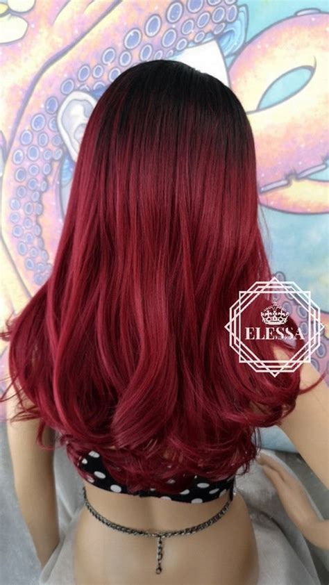 Lace Front LUXURY Long Elegant Ombre Black and Dark Red Color | Etsy | Wigs, Lace front wigs ...