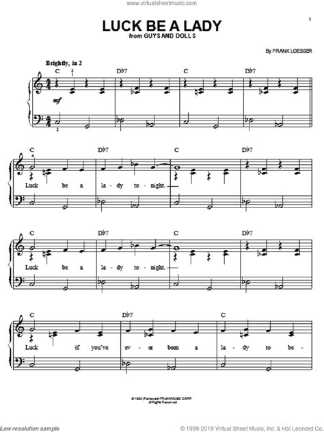 Frank Sinatra: Luck Be A Lady sheet music for piano solo (PDF)