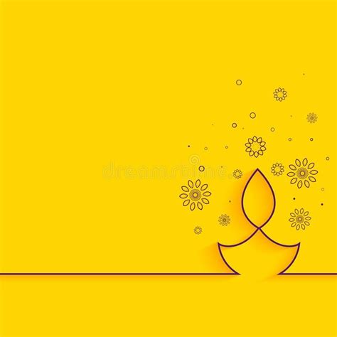 Creative line diya on yellow background minimal diwali greeting stock illustration Happy Diwali ...