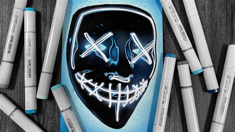 Drawing The Purge Neon Mask - YouTube