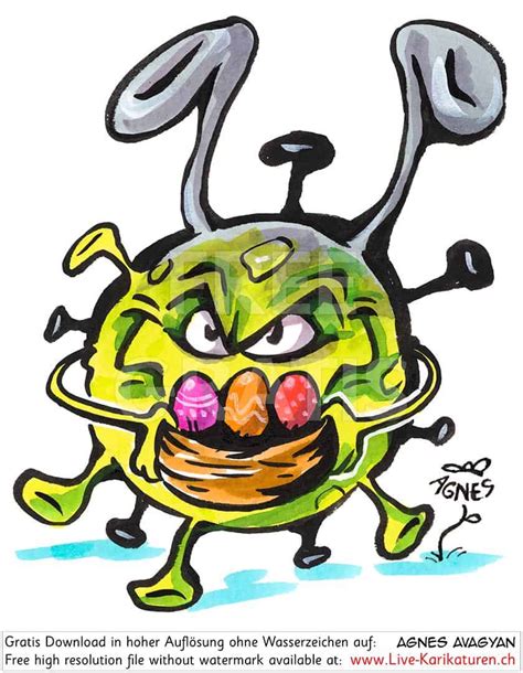 Virus Corona Osternest Ostereier — www.Live-Karikaturen.ch