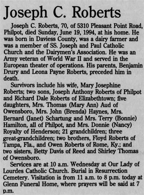 Obituary for Joseph C. Roberts (Aged 70) - Newspapers.com