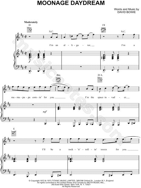 David Bowie "Moonage Daydream" Sheet Music in D Major (transposable) - Download & Print ...