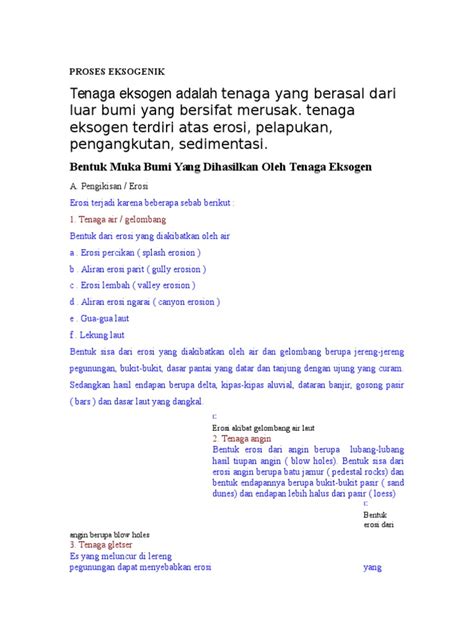 Proses Eksogenik dan Bentuk Muka Bumi Akibat Erosi, Pelapukan, Pengangkutan, dan Sedimentasi | PDF