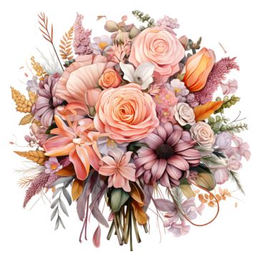 Cartoon Watercolor Bride Bridesmaid Romantic Wedding Bouquet Flowers ...