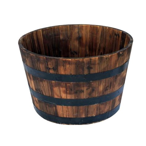 26 in. Round Wooden Barrel Planter-HL6642 - The Home Depot Diy Fire Pit ...