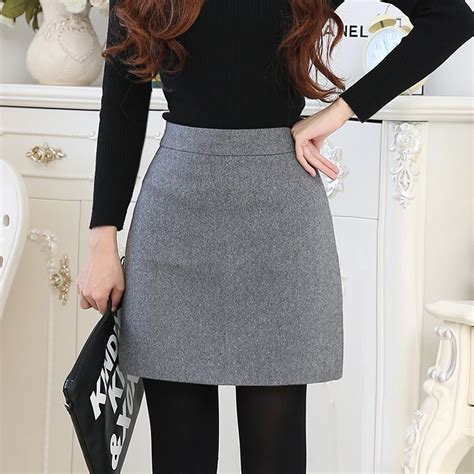 Fashion 2018 Women Autumn Winter Woolen Skirt Slim Fit Plus Size Formal ...