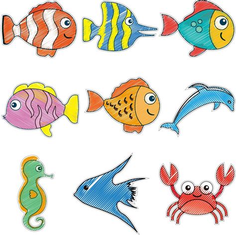 63 Pieces Sea Animals Cutouts Fish Cutouts Tropical Fish Accents ...