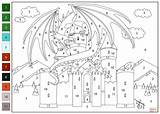 Dragon And Castle Color By Number coloring Page  Free Printable sketch template