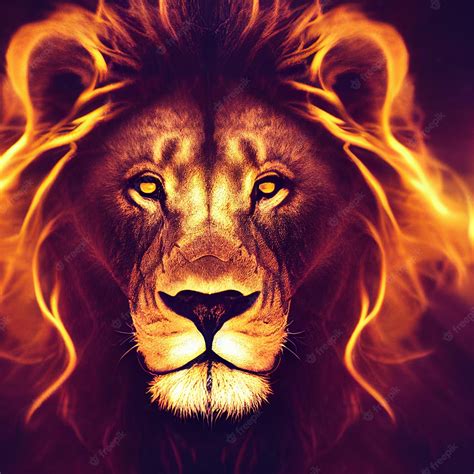 Premium Photo | Lion with mane made of fire creative illustration