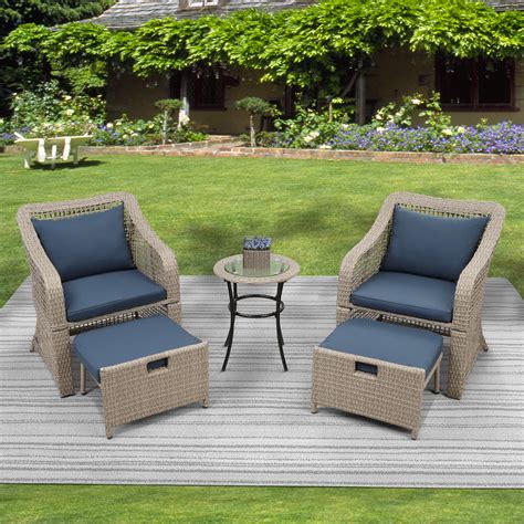 Outdoor Patio Furniture Sets, 5 Piece Wicker Patio Bar Set, 2pcs Arm ...