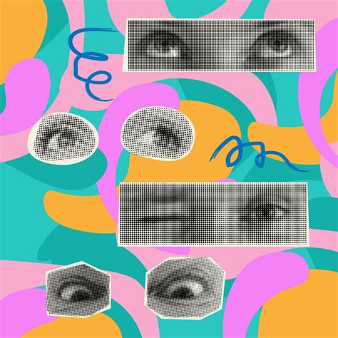 Collection Woman eyes as retro halftone collage cutouts for mixed media ...