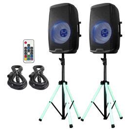 (2) Gemini AS-2115BT-LT Speakers with LED Stands | IDJNOW